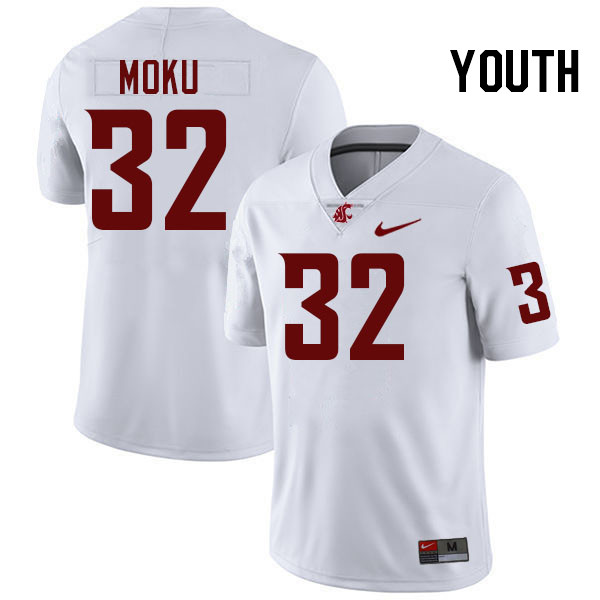 Youth #32 Tanner Moku Washington State Cougars College Football Jerseys Stitched-White